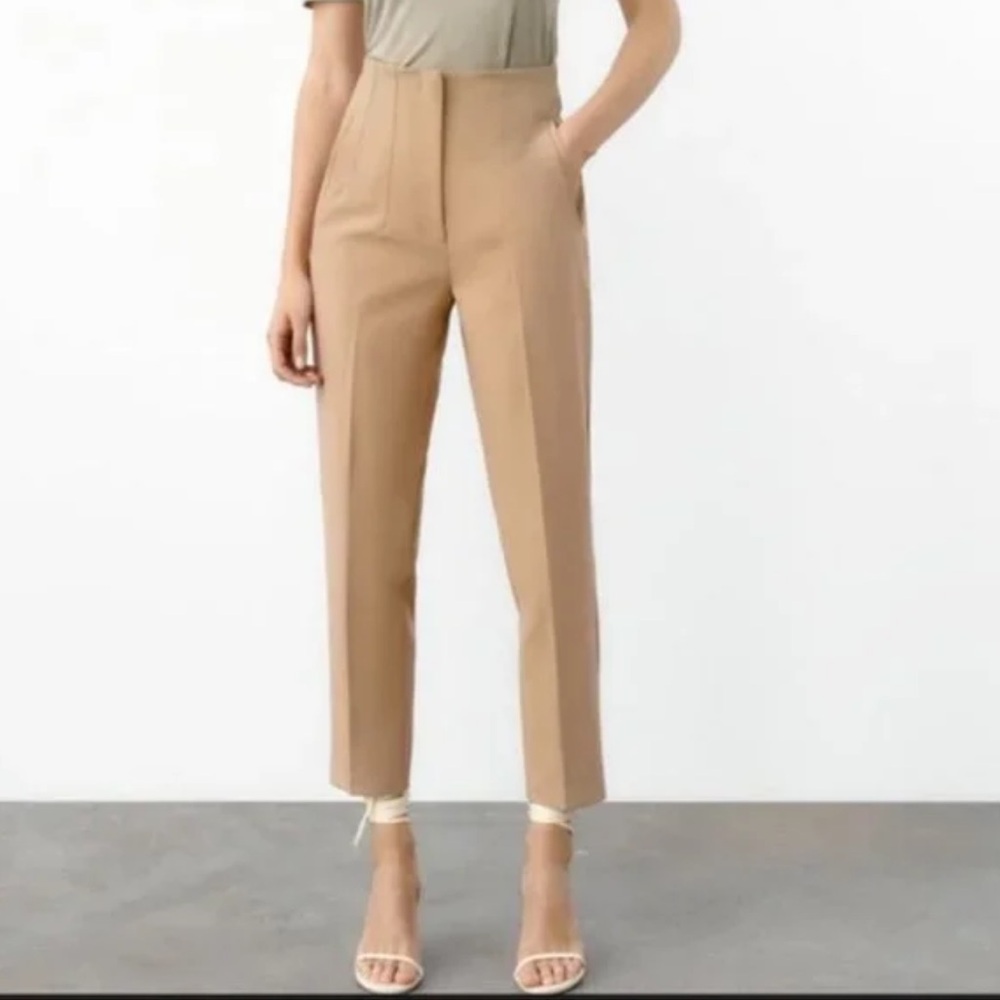 ZARA High waisted tan trousers size small
